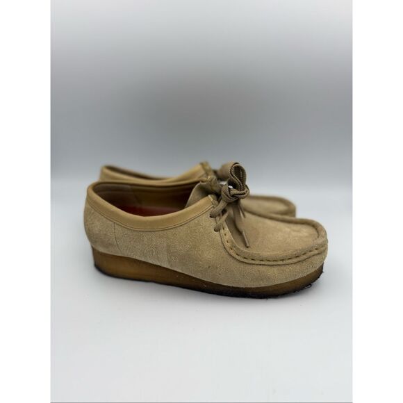 Clarks Women Beige Original Wallabee Lace Up Leather Suede Loafers Boat Shoe Siz - Picture 1 of 8